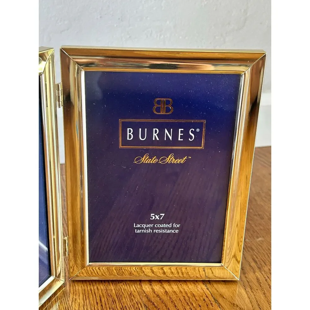 Vintage Burnes State Street Double Hinged Picture Frame 5x7 Gold Book Fold Frame